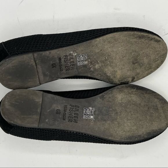 EILEEN FISHER Black Stretch Mesh Woven Fabric Flat Shoes Size 6.5 - Picture 10 of 13